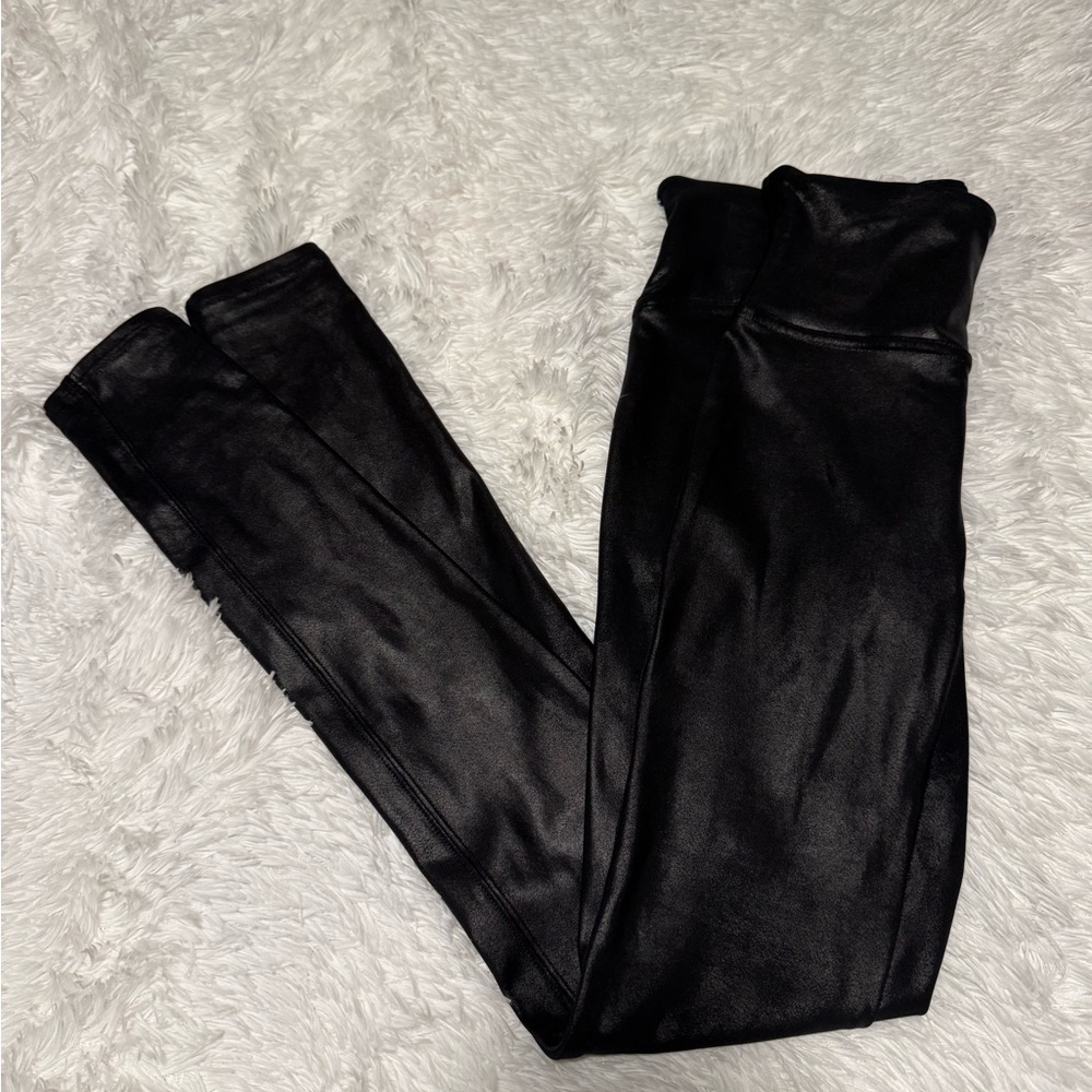 Spanx Faux Leather Leggings Black and leopard sweater